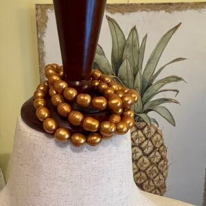 Lustrous Gold Freshwater Pearl 3 Bracelet Set NWOT